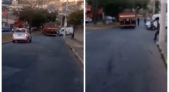 Homem corre atrás de caminhão após veículo descer desgovernado em rua