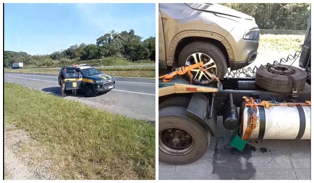 PRF flagra caminhão com balde em tanque de combustível e multa motorista