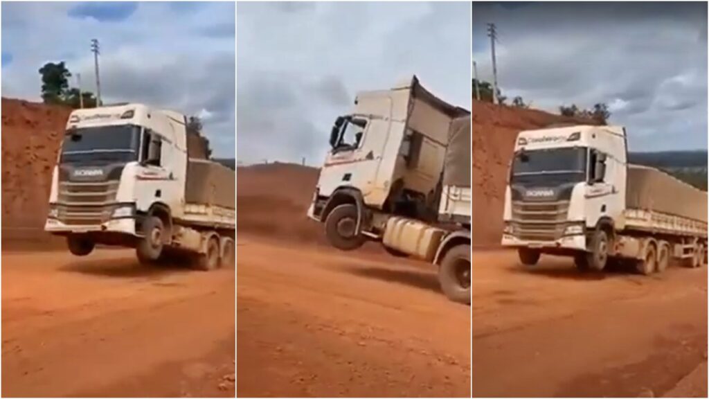 Video: Scania subindo morro empinando a cabine