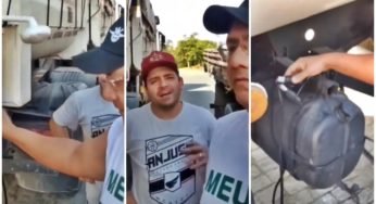 Caminhoneiro caçambeiro improvisa gambiarra e coloca um chuveiro no caminhão.