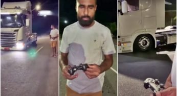 Caminhoneiro instala joystic de videogame em caminhão