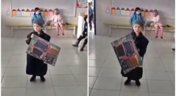 Emocionante: Criança faz homenagem para o pai na escola e diz “Quero ser caminhoneiro”