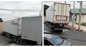 Caminhoneiro trolado pelo GPS mostra que é bom de braço com carreta bi articulada