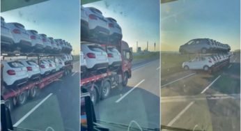 Caminhão cegonha com 25 veículos viraliza nas redes e levanta debate sobre segurança e legislação