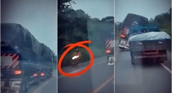 Carreteiro faz ultrapassagem perigosa e quase causa acidente