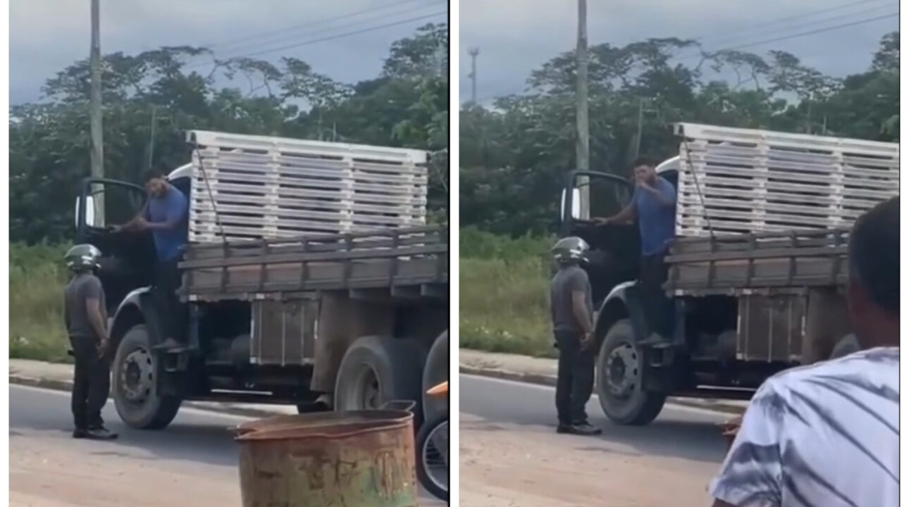 Caminhoneiro solta o verbo e encara policial armado