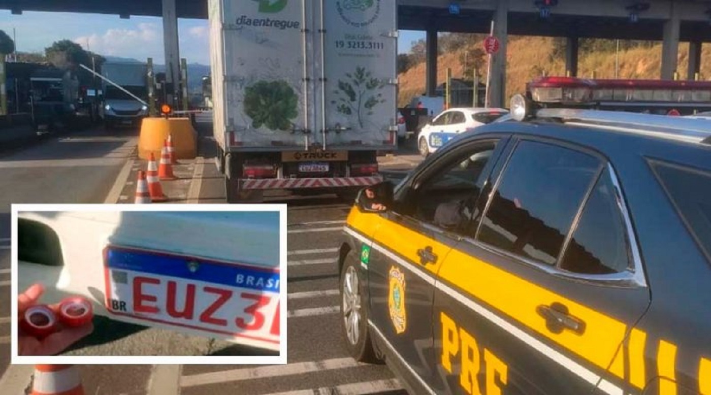 PRF prende caminhoneiro que adulterou placa com fita adesiva para furar pedágio