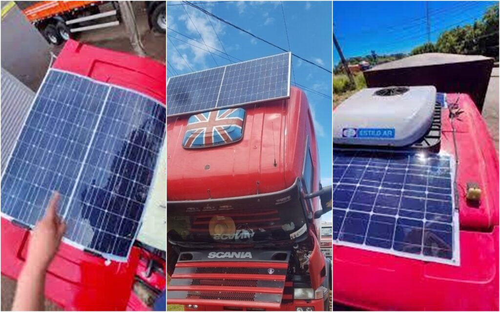 Caminhoneiro mostra como instalar placa solar em caminhão