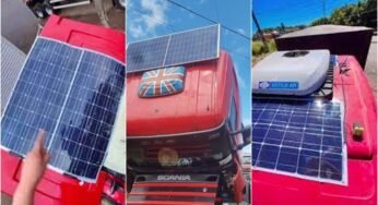 Caminhoneiro mostra como instalar placa solar em caminhão