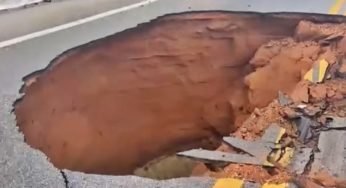 Uma verdadeira cratera se abre na BR-101 e ‘engole’ completamente um caminhão