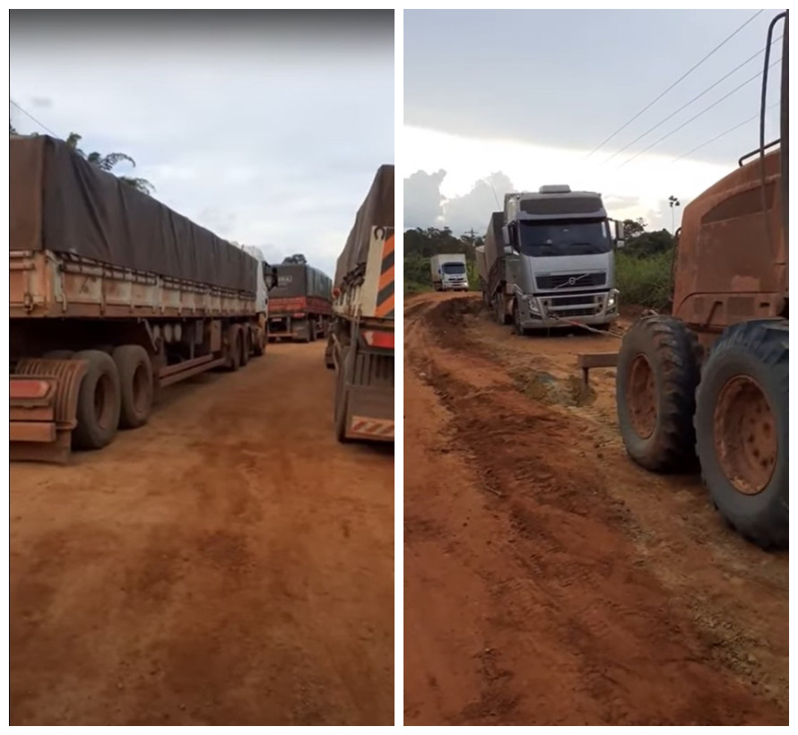 Caminhões e Trator Puxando Caminhão Atolado