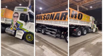 Caminhoneiro modifica o caminhão, com adesivos do Bolsonaro