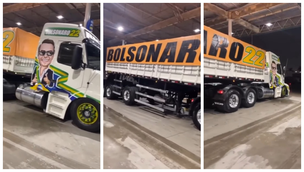 Caminhoneiro modifica o caminhão, com adesivos do Bolsonaro