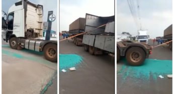 Caminhoneiro revoltado joga carga ao chão em pátio