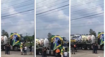 Fiscais do TRE solicita a remoção de adesivo estampado no caminhão referente ao presidente