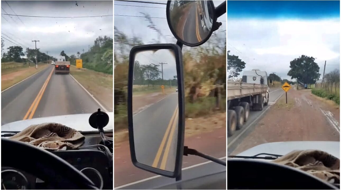 Caminhoneiro dá “bicicleta” em companheiro de estrada de forma perigosa