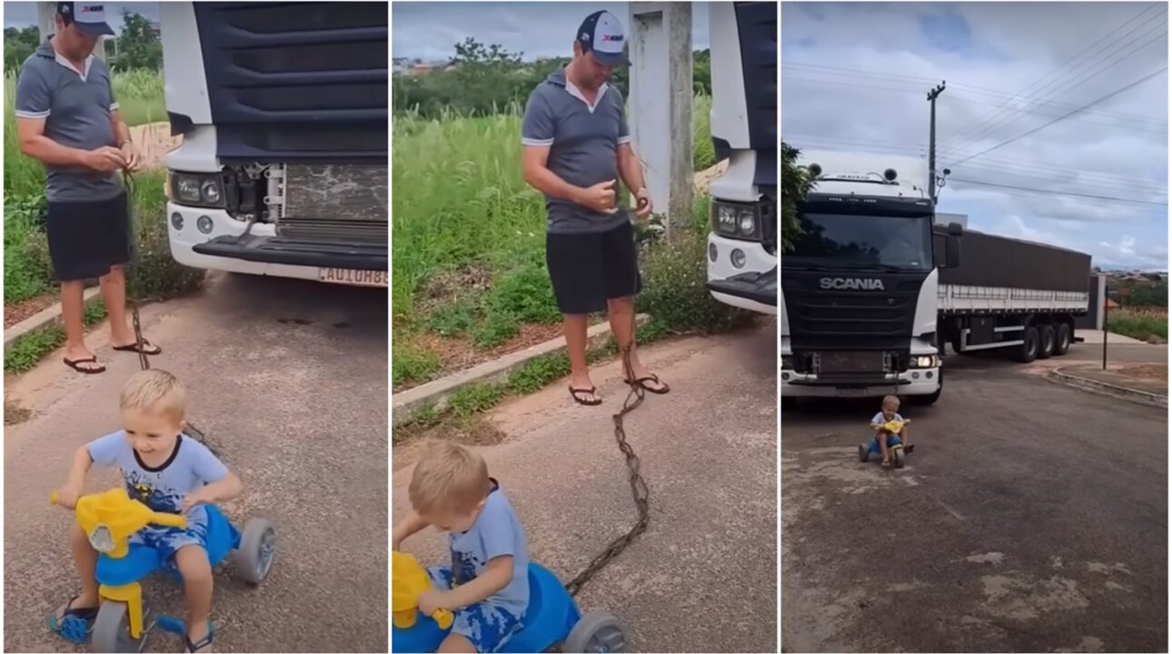 Caminhoneiro demonstra seu amor em atitude com seu filho