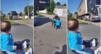 Vídeo de bebê esperando o pai caminhoneiro chegar de viagem viraliza nas redes sociais, assista. 