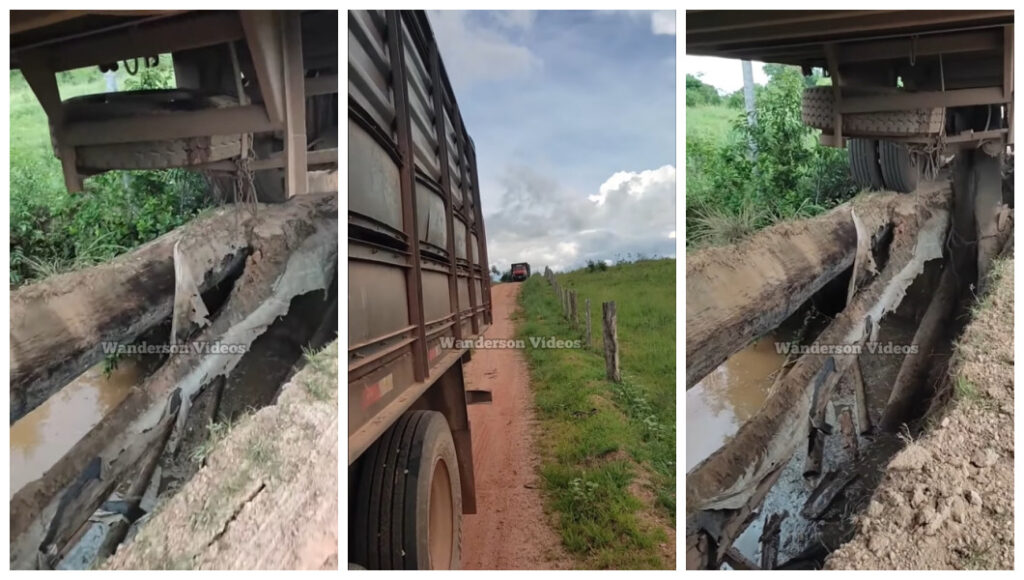 Caminhão passava pela ponte quando ela desabou