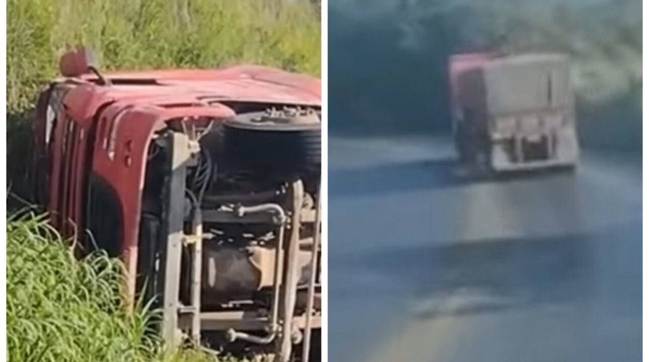 Carreta perde freio na Serra de Francisco de Sá na BR-251 e tomba