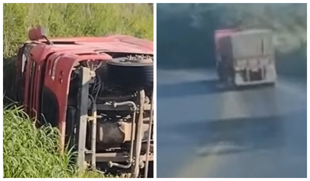 BR-251, perto de Francisco Sá: Uma carreta bateu na traseira de outra  carreta, após um outro veículo de carga fazer um L na pista