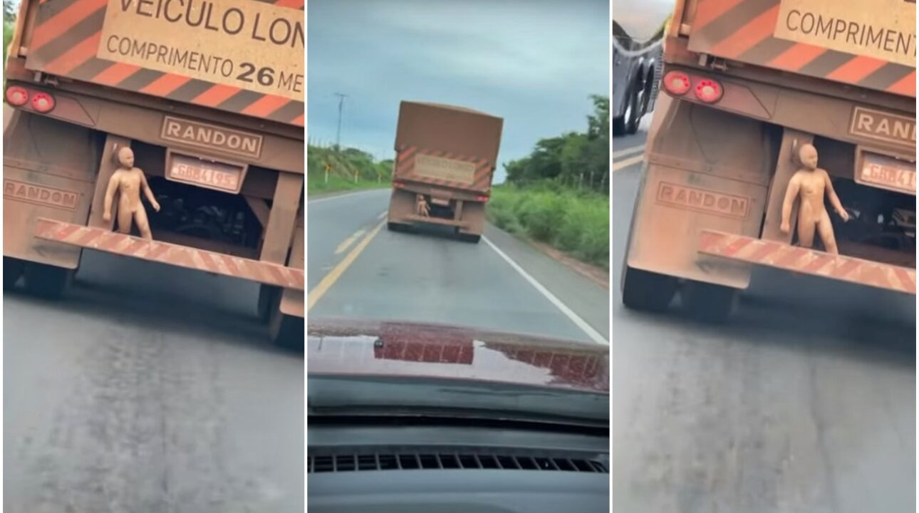 Boneco amarrado em carreta chama atenção na internet