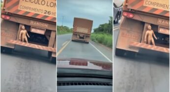 Boneco amarrado em carreta chama atenção na internet