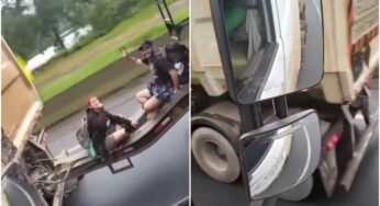 Caminhoneiro flagra casal pegando rabeira em carreta sem consentimento do motorista