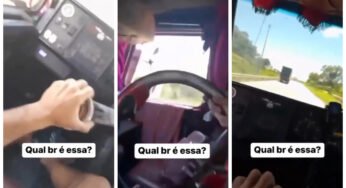 Caminhão cai em buraco e volante quebra com veículo em movimento