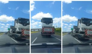 Caminhão zero km da chinesa XCMG são flagrados saindo do Porto de Santos