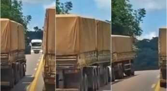 Caminhoneiro empurra colega para o acostamento em uma ultrapassagem perigosa