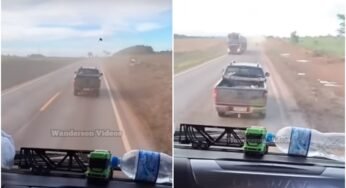 Video: Motorista faz ultrapassagem e atrapalha caminhoneira