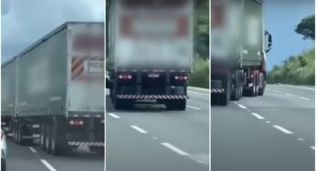 Caminhoneiro é flagrado dirigindo de forma desordeira em uma rodovia