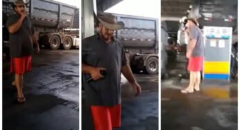 Video de caminhoneiro soltando a voz em posto de combustível viraliza.