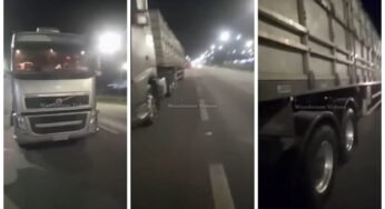 PRF obriga caminhoneiro a retirar pertences de caminhão por pneu careca e documento do veículo atrasado