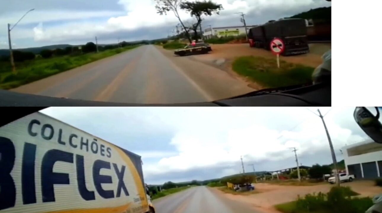 Caminhoneiro ultrapassa carreta em faixa continua na frente da PRF