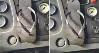 Caminhoneiro faz gambiarra com sandália para ter porta celular na cabine