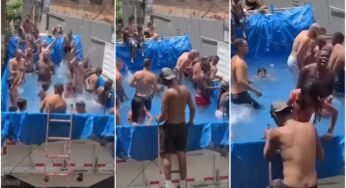 Em BH amigos transformam caçamba de caminhão em piscina