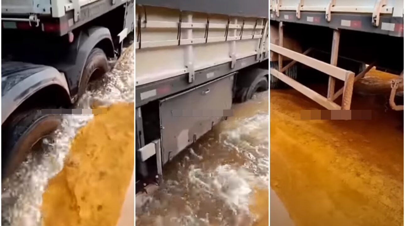 Video: Caminhoneiro passa perrengue com caminhão atolado