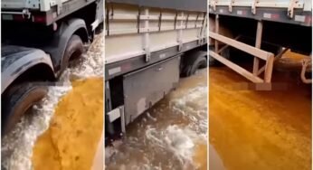 Video: Caminhoneiro passa perrengue com caminhão atolado