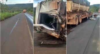 Caminhoneiro fica gravemente ferido após acidente arrancar cabine do veículo