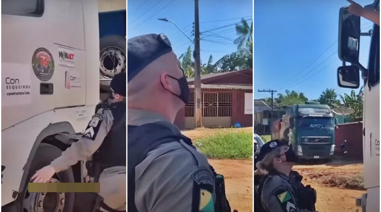 Caminhoneiro boliviano bloqueia via e policiais chamam sua atenção