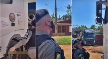 Caminhoneiro boliviano bloqueia via e policiais chamam sua atenção