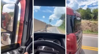 Scania tenta passar Mercedes em subida e acaba passando vergonha
