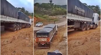 Caminhoneiro mostra não ter medo de descer em local com declive