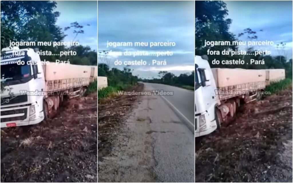 Caminhoneiro joga colega pra fora da pista em briga de trânsito