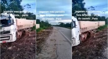Caminhoneiro joga colega pra fora da pista em briga de trânsito
