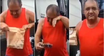 Caminhoneiro demonstra felicidade ao receber presente de Páscoa