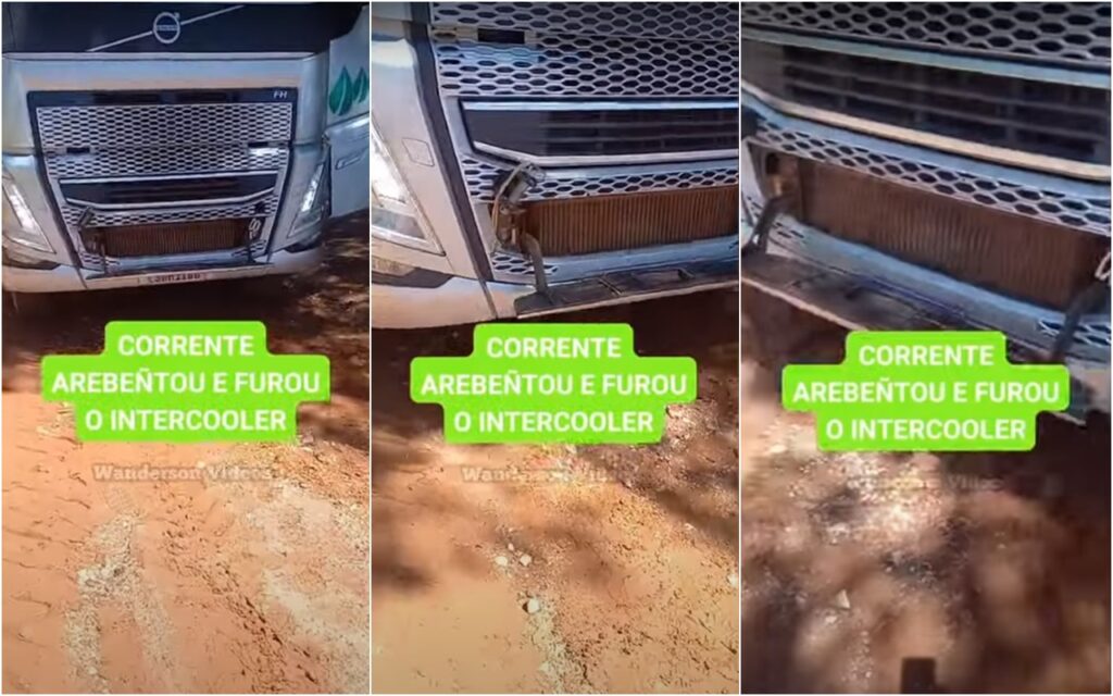 Caminhão tem Intercooler furado após corrente de guincho arrebentar