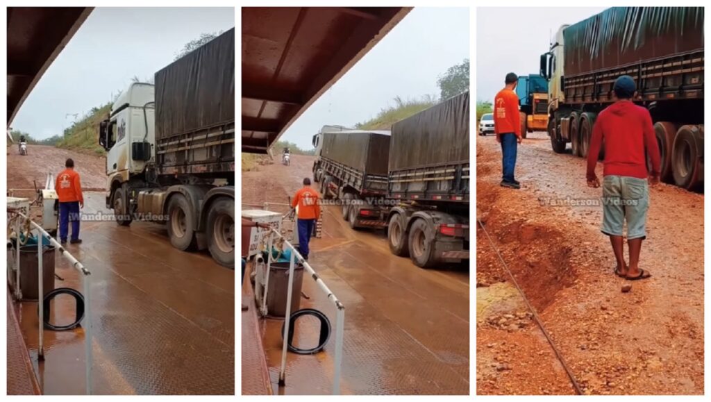 Vídeo: caminhoneiro precisa de ajuda do trator para conseguir sair de balsa